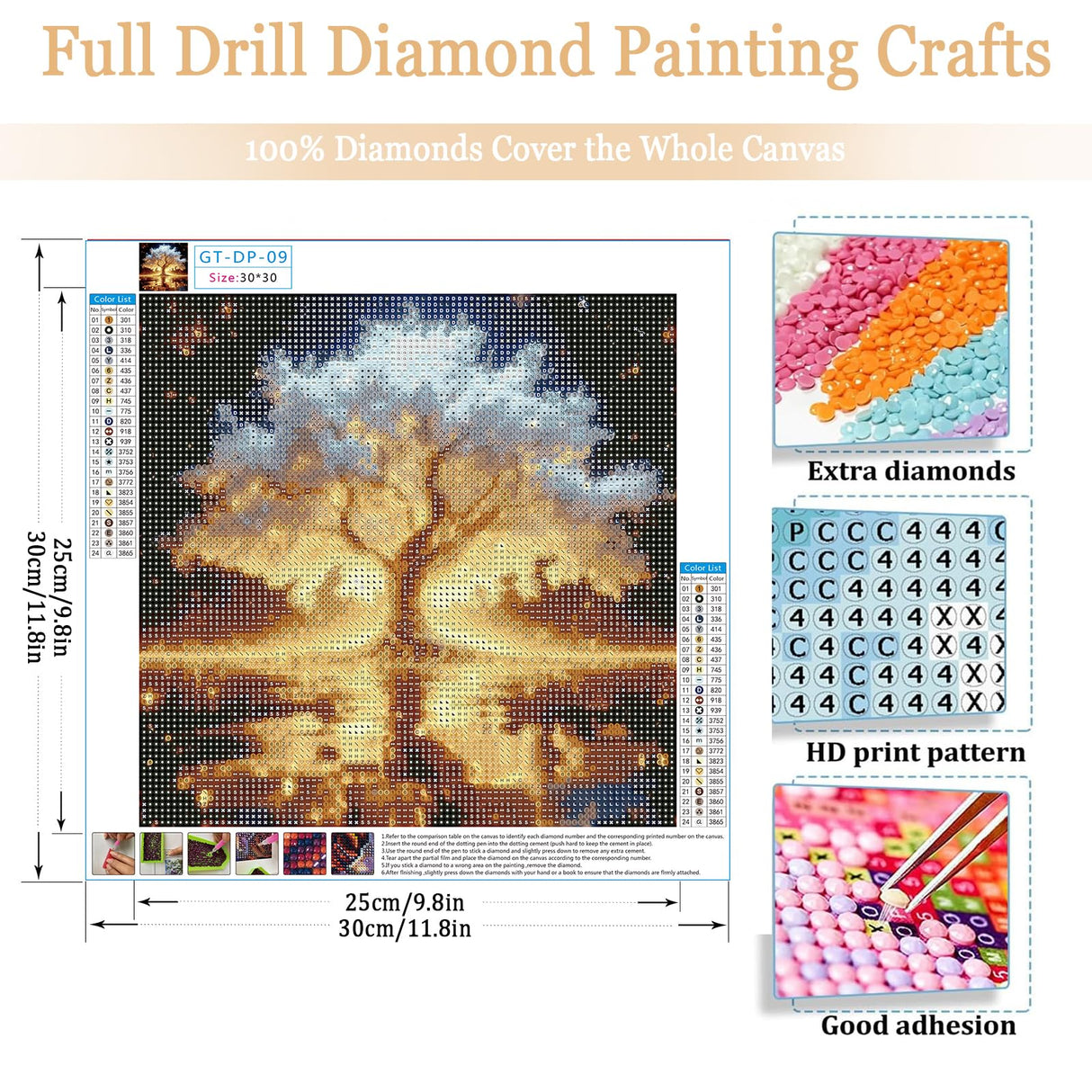 Gamteldot Diamond Art Kits for Adults Beginners - 12x12 Inch 5D Full Drill Gold Tree of Life Diamond Painting,DIY Diamond Dots Craft Kit with Gem Tools,Elegant Home Wall Decor Gift Gamteldot