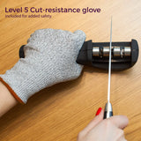 4-in-1 Kitchen Knife Accessories: 3-Stage Knife Sharpener Helps Repair, Restore, Polish Blades and Cut-Resistant Glove (Black) KITCHELLENCE