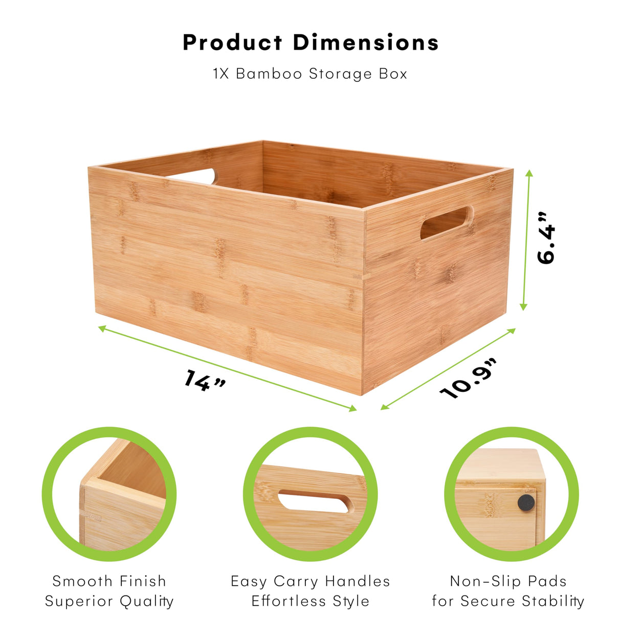Prosumer's Choice Bamboo Storage Box - Wood Crate - Bamboo Box Storage for Kitchen, Living Room, Office - Arts & Crafts Container Caddy Basket - Home Decor & Organization Accessories 14"L x 11"W x 6"H Prosumer's Choice