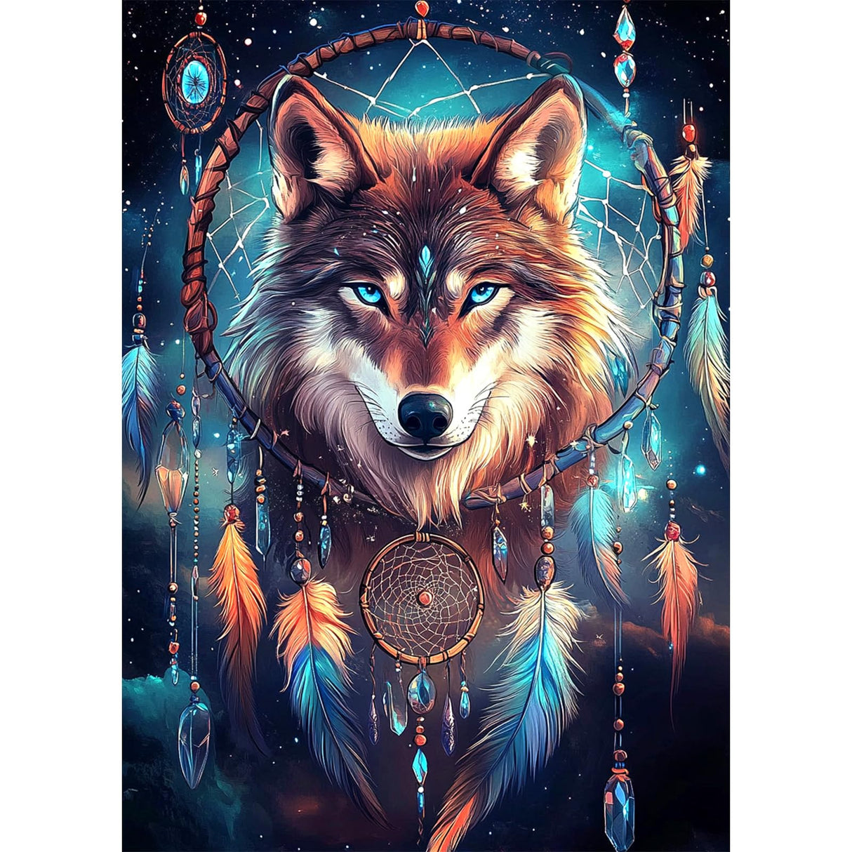 MEIYUDA Diamond Painting Kits for Adults, 3D Wolf Diamond Art Kits for Beginners, DIY Dream Catcher Diamond Art Painting Kit Gem Art Crystal for Home Wall Decor and Holiday Presents 12x16Inch MEIYUDA
