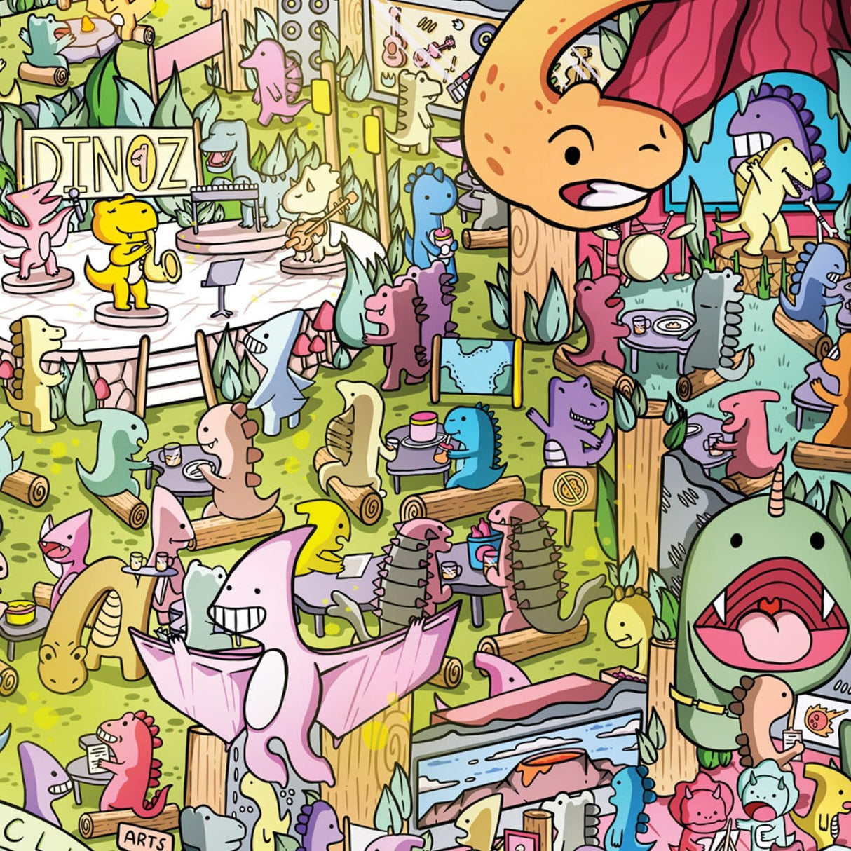 Cross & Glory - Jurassic Jive: A Night of Dino Jazz - 1000 Piece Jigsaw Puzzle for Adults & Kids 12+ & Kids | Whimsical Prehistoric Jazz Club Theme with Colorful Dinosaurs Cross & Glory