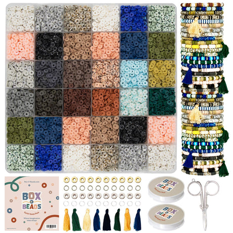 Box-O-Beads, 6000 pcs Polymer Clay Heishi Beads for Bracelet & Jewelry Making, DIY Bracelet Making Kit for Kids & Teens Ages 8-12, 24 Earth Tone Colors, 6mm Beads Felix LeChef