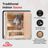 ALEKO Traditional Indoor Sauna | Wet Steam Dry | LED Lights | Canadian Hemlock Wood | 4 Person | Sauna Powered by UL Certified 4.5 kW Harvia Sauna Heater | STHE4INNY ALEKO