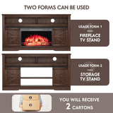 Furniwell Electric Fireplace TV Stand for TVs up to 65", Media Entertainment Center with 26” Fireplace, Farmhouse Console with Sliding Barn Door and Adjustable Storage Shelves for Living Room (Brown) Furniwell