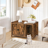 MAHANCRIS Cat Litter Box Enclosure, Hidden Litter Box Furniture with Divider, Wooden Cat Washroom Storage Cabinet Bench, Indoor Cat House Side End Table Nightstand, Rustic Brown CWHR2501Z MAHANCRIS