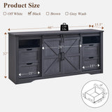 JXQTLINGMU Farmhouse TV Stand for 75+ Inch TV, 32" Tall Entertainment Center w/4 Drawers & Sliding Barn Door, Rustic Media Console w/Storage Shelves, 66" Wood Television Stand for Living Room, Black JXQTLINGMU