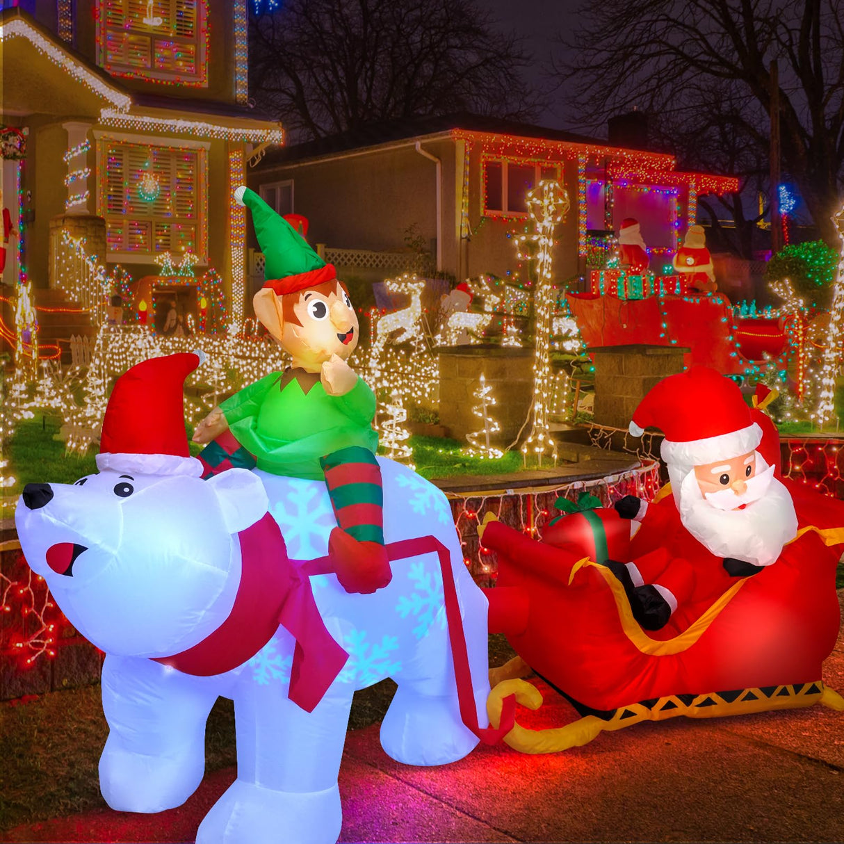 Max Fun 9.5Ft Christmas Inflatables Outdoors Decorations Santa Claus on Sleigh LEDs Build-in Blow Up Christmas Yard Inflatable Decoration for Outdoor Indoor Garden Lawn Max Fun
