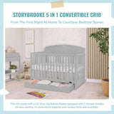Dream On Me Storybrooke 5 in 1 Convertible Crib with Under Drawer in Pebble Grey, JPMA & Greenguard Gold Certified, Made of Sustainable Pinewood, Non-Toxic Water-Based Paint Finish Dream On Me