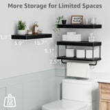 QEEIG Bathroom Floating Shelves Over Toilet - Wall Mounted Shelf Toilet Paper Storage Farmhouse 16 inch Set of 3, Black (027-40B3) QEEIG