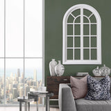 Sintosin Rustic Arched Window Frame Wall Decor 42 X 26 Inch, Hanging Distressed White Large Wooden Cathedral Window Pane for Wall Decor, Handmade Farmhouse Wall Decor for Living Room Bedroom Hallway Sintosin