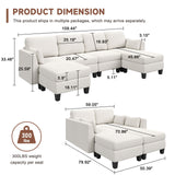 Huatean Home Modular Sectional Sofa, Convertible U Shaped Sofa Couch with High Density Memory Foam, 6 Seat Comfy Modular Sofa Couch for Living Room, Modern U Shaped Sectional Sofa, Ivory Beige Huatean Home