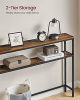 VASAGLE Console Table, 2-Tier Sofa Table, 7.9 x 31.5 x 31.5 Inches, Narrow Entryway Table, Modern Entry Table with 2 Shelves, for Living Room, Bedroom, Rustic Brown and Ink Black ULNT130K01 VASAGLE