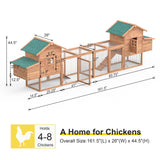 Outdoor Chicken Coop for 4-8 Chickens Wooden Hen Rabbit House Poultry Pet Hutch Run Cage w/Waterproof Asphalt Roof, Ramp, Nesting Box, Wire Fence (160") GOJOOASIS