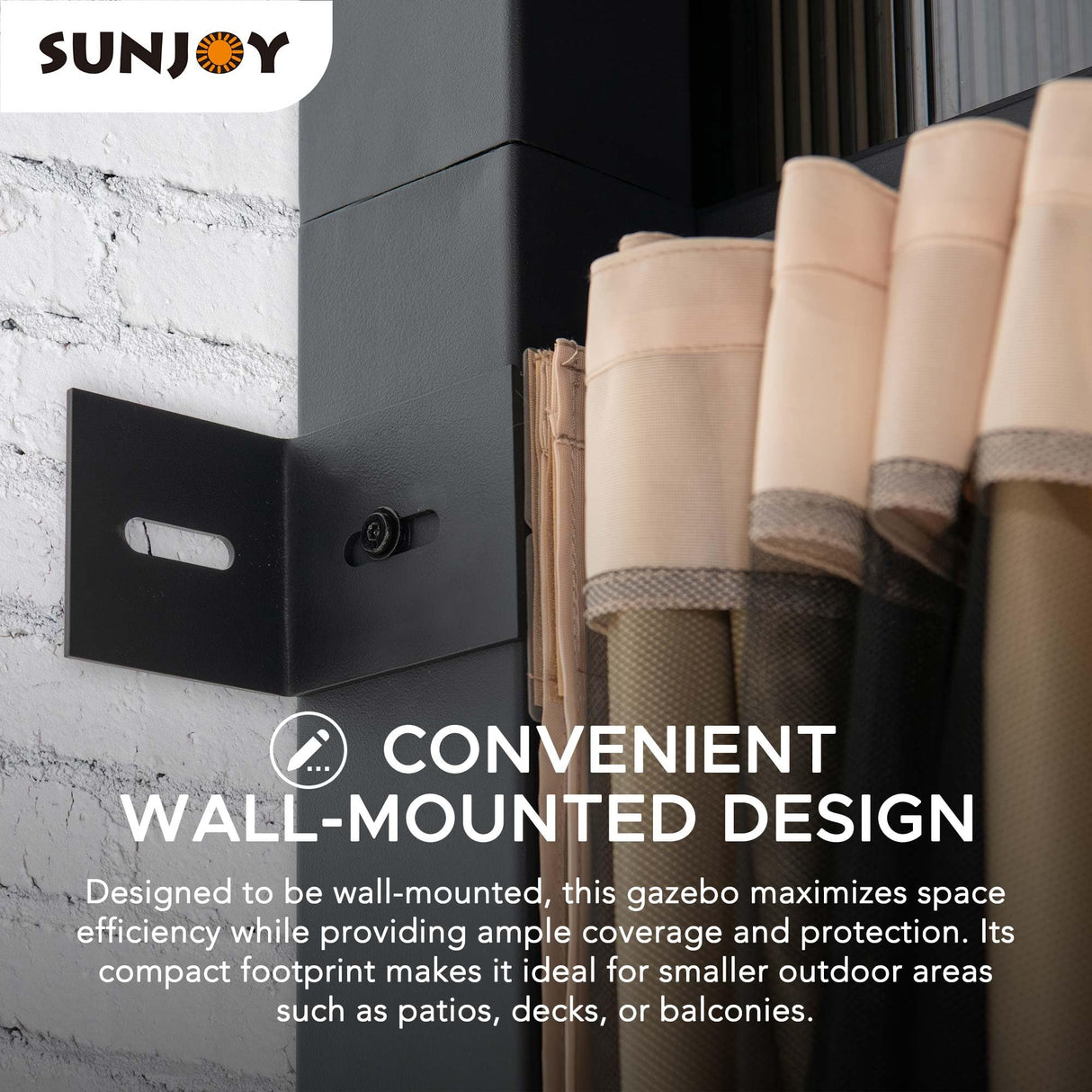 Sunjoy 10 x 12 ft Wall Mounted Gazebo with Polycarbonate Roof, Black Aluminum & Metal Frame Lean to Gazebo with Curtains and Netting… Sunjoy