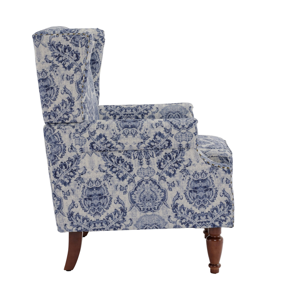 UIXE High Back Floral Accent Chairs Set of 2, Upholstered Armchair in Fabric, Retro Printed Wingback Arm Chair for Living Room, Nailhead Trim Single Sofa Bedroom Reading Seat - Navy Blue UIXE