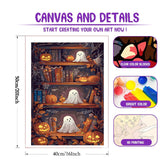 stnckic Halloween Paint by Number kit for Adults, Ghosts Adults' Paint-by-Number Kits on Canvas Bookshelf Easy Acrylic Oil Painting by Number for Adults for Home Decor Gift 16x20 Inch stnckic
