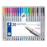STAEDTLER Triplus Fineliner Pens Set (20 Pack) - 20 Vibrant Colors, 0.3mm Metal-Clad Tip, Ergonomic Triangular Barrel, Standing Easel Case STAEDTLER