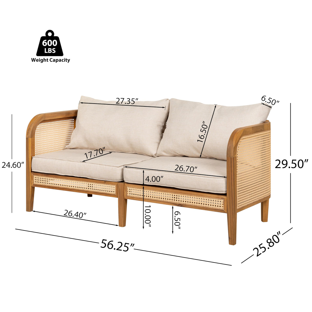Christopher Knight Home Tilden Acacia Wood Outdoor Loveseat, 2-Seater Patio Furniture Sofa with Wicker Accent, Wooden Patio Sofa Couch with Armrest+Cushions, Comfy Lounging/Reading Chair, Teak+Beige Christopher Knight Home