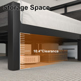 LOEWAY Queen Size Bed Frame with LED Lights and Charging Station, Industrial Platform Bed with Storage Headboard, Heavy Duty Metal Slats, No Box Spring Need, Noise Free, Grey LOEWAY