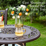 PHI VILLA 32" Cast Aluminum Patio Bar Table, 41" Height High Top Outdoor Table, Pub Height Bistro Round Table for Paito Lawn Garden, Brown PHI VILLA