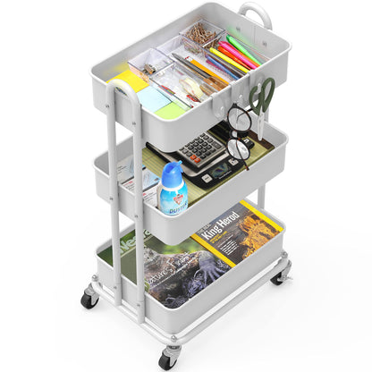 Simple Houseware Heavy Duty 3-Tier Metal Utility Rolling Cart, White - WoodArtSupply