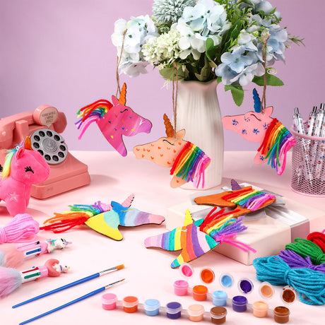 Geelin 24 Pcs Wooden Horse Craft Unfinished Wooden Cutouts Horse Painting Kit Unicorn Ornament DIY Cowboy Craft Gift Tags Paint You Own for Derby Party Favors Art Activity Home Decoration(Unicorn) Geelin