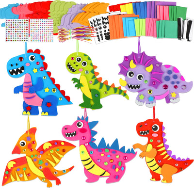 Qyeahkj 24 Sets Dinosaur Crafts Kit for Kids Dinosaur Foam Arts Gifts with Magnet Cartoon Foam Sticker Craft Projects for Toddlers Home Class Fun Game Activities Birthday Party Favors Supplies
