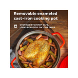 6-Quart 1500W Electric Dutch Oven with Recipe Book - Braise, Slow Cook, Sear, Warm, Red Enameled Cast Iron Instant