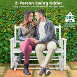 Giantex White Outdoor Glider Bench Chair for Two – Stylish & Sturdy Rocking Loveseat with Smooth Gliding Motion Giantex