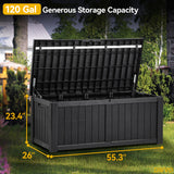 DWVO 120 Gallon Large Deck Box, Outdoor Lockable Storage Bin for Gardening Tools, Pool floats, Patio Cushions, Waterproof and UV Resistant Resin (Black) DWVO