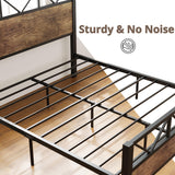 LIKIMIO Queen Bed Frame, Tall Industrial Headboard 51.2 ", Platform Bed Frame with Strong Metal Support, Solid and Stable, Noise Free, No Box Spring Needed, Easy Assembly, Vintage Brown, Rustic Maple LIKIMIO