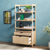 Walker Edison Transitional Open Reeded 4-Shelf Bookshelf with Drawers on Bottom, Versatile Bookcase with Bottom Storage for Home Office, Living Room, Bedroom, 33”W x 16.75”D x 70”H, Coastal Oak Walker Edison