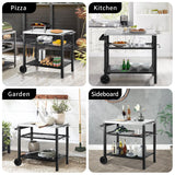 DNKMOR Dining Cart Table with Three Shelf, Movable Outdoor BBQ Grill Table Pizza Oven Stand with Three Hooks, Kitchen Cart Island Multifunctional Food Prep Table for Inside and Outside (Sliver) DNKMOR