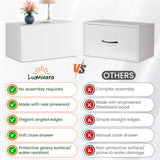 Lumivara Aeris Floating White Modern Nightstand with Storage Drawer, Minimalist Scandinavian, Made with Natural Pine Wood, Wall Mounted Bedside End Table for Bedroom and Living Room Lumivara