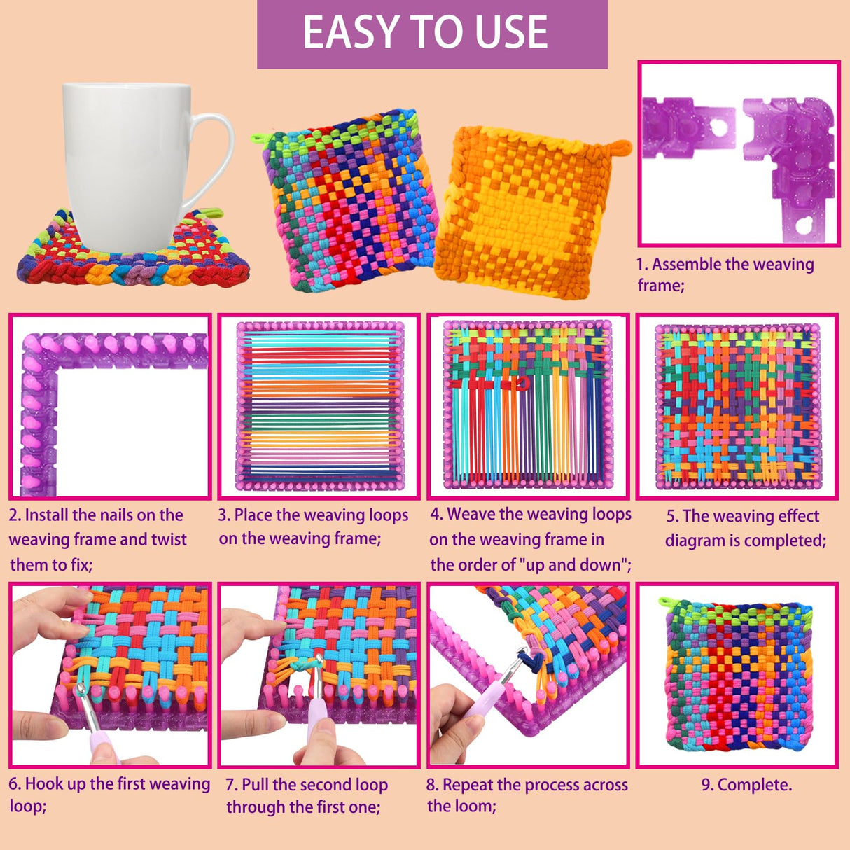 Weaving Loom for Kids and Adults, Arts and Crafts Potholder Loom Kit with 288 Colorful Loops, 2-in-1 Weaving Loom Kit for Girls Ages 5 6 7 8-12 13, DIY Weaving Kit Birthday Gifts for Beginners Bukicho