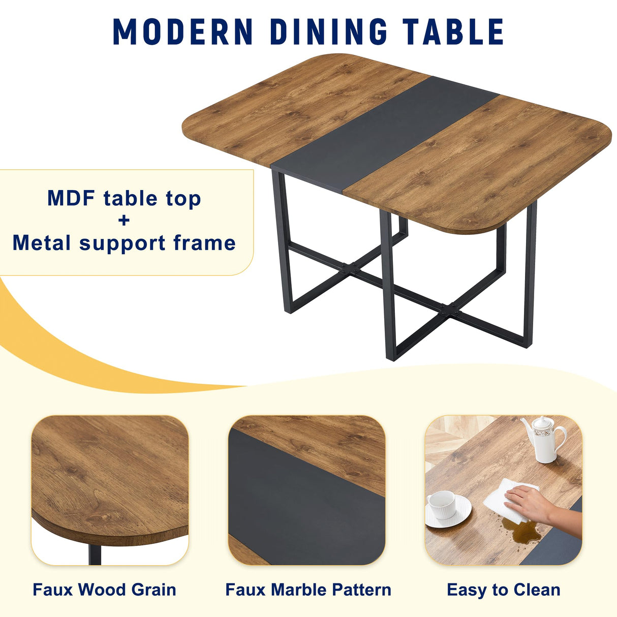 Rejeke 7-Piece Dining Table Set for 6,Modern Dining Table Set for 6 with Cushioned Chairs,60" Wood Kitchen Table Set for Home, Apartment,Office,Conference Room,Small Spaces, Space-Saving Rejeke