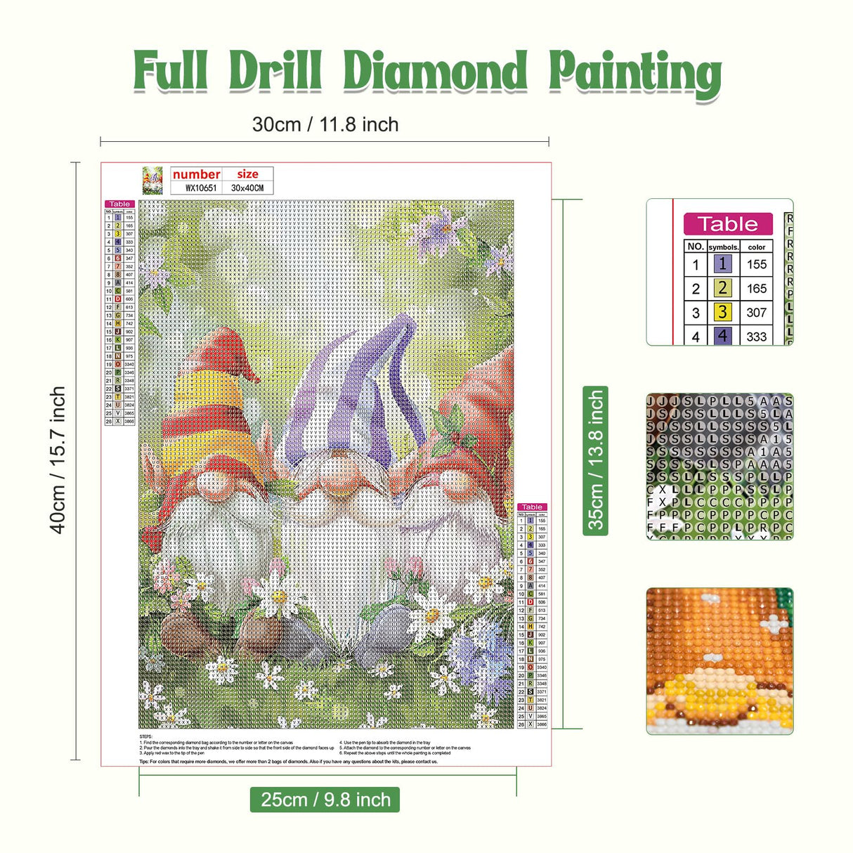 NAIMOER Gnomes Diamond Painting Kits for Adults, DIY 5D Diamond Painting Spring, Full Drill Gnomes and Flowers Diamond Art Kits Perfect for Relaxation and Home Wall Decor 30x40cm NAIMOER