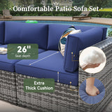 Aoxun 8 Piece Patio Furniture Set with 44” Fire Pit Table Paito Conversation Set Wicker Rattan Outdoor Sectional Sofa Set with Waterproof Cover and Thickened Cushions (Grey/Blue) Aoxun