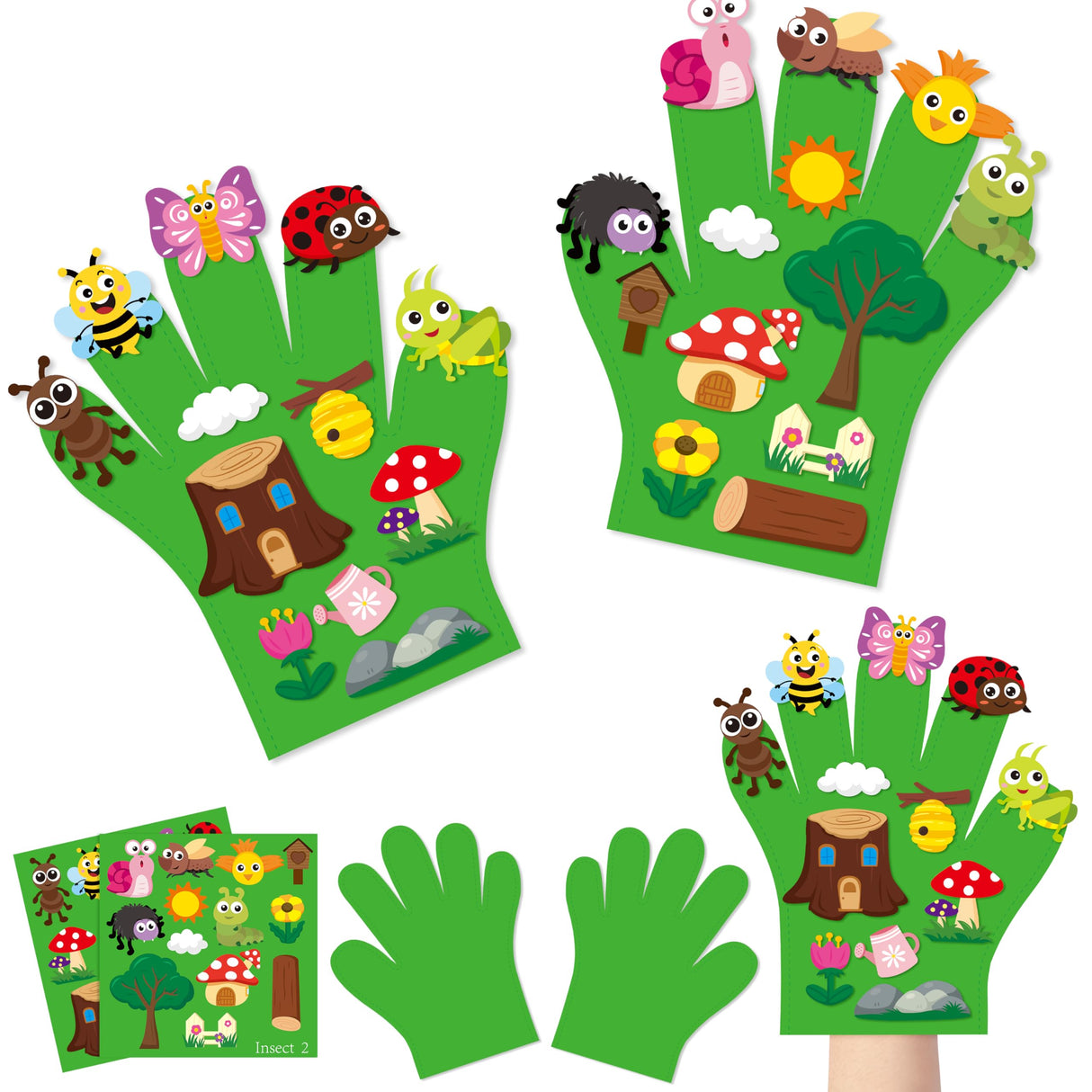 WATINC Felt Story Finger Puppets - 2Pcs DTY Storytelling Hand Puppet Felt Art Craft Education Gift, Making Storytime Early Learning Role Play for Kids Toddles (Insect Animals) WATINC