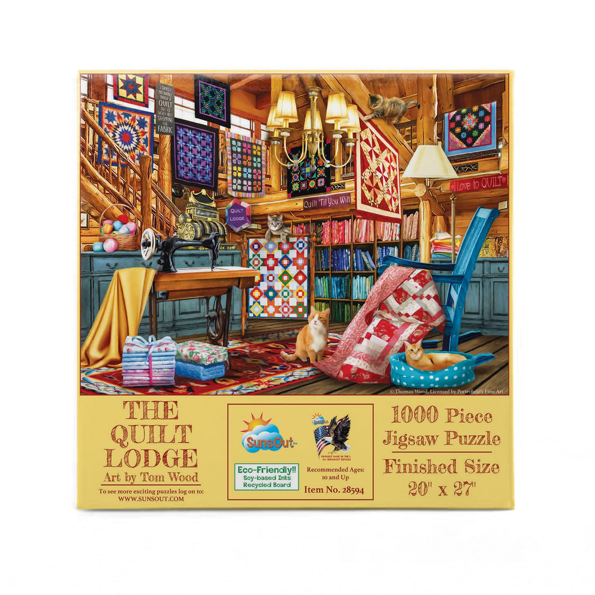 SUNSOUT INC - The Quilt Lodge - 1000 pc Jigsaw Puzzle by Artist: Tom Wood - Finished Size 20" x 27" - MPN# 28594 SunsOut
