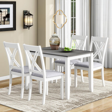 Merax Dining Table Set for 4, Rustic Minimalist Wood 5-Piece Dining Table Set with 4 X-Back Chairs, Dining Room Set for Small Places, Gray Merax