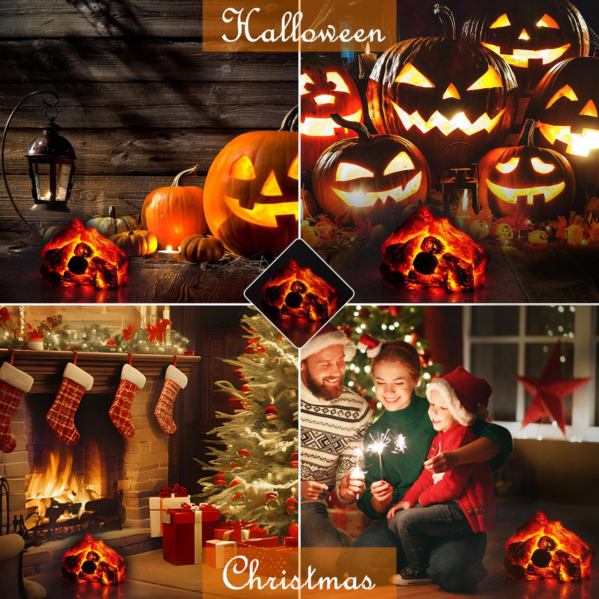 Bestview LED Simulation Charcoal Flame Lamp Fake Campfire Night Light, 3D Fake Fireplace Fire Pit Firewood Lamp with Realistic Log Flameless Candle Battery Operated, Halloween Christmas Decorations Bestview
