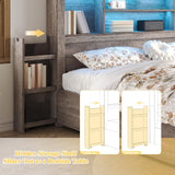 LUXOAK King Bed Frame with 49.6" Bookcase Headboard & 2 Bedside Stoage Racks & 4 Drawers, Farmhouse Wood Bed Frame with RGB LED & Charging Station, No Box Spring Needed, Grey LUXOAK