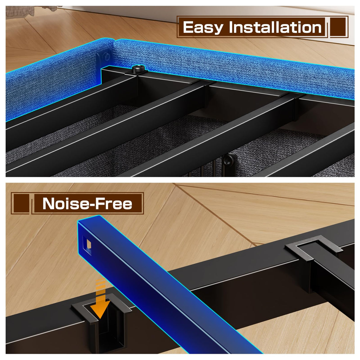 Driftalia King Size Upholstered Bed Frame with LED Lights and 4 Storage Drawers - Light Grey Driftalia