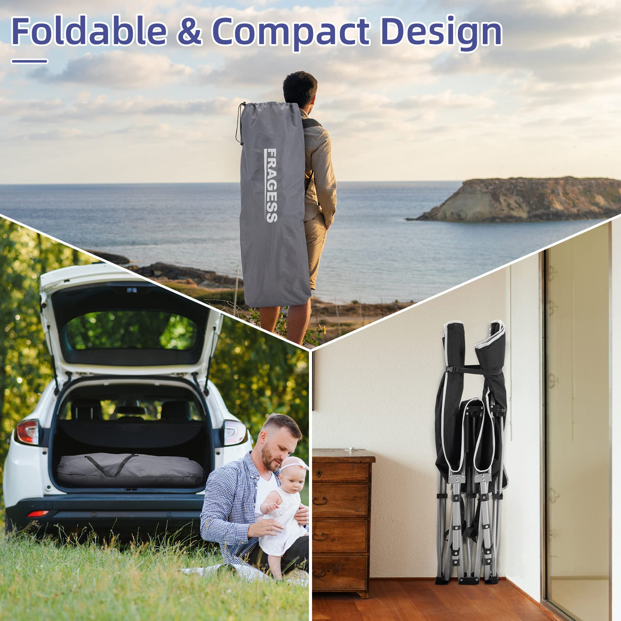 Fragess Portable Camping Cot, Sleeping Cot for Adult, 28" Extra Wide Heavy Duty Folding Cot Max Load 600LBS with Thick Mattress, Portable Camping Bed for Camp Outdoor/Office, Home Nap (Blue) Fragess