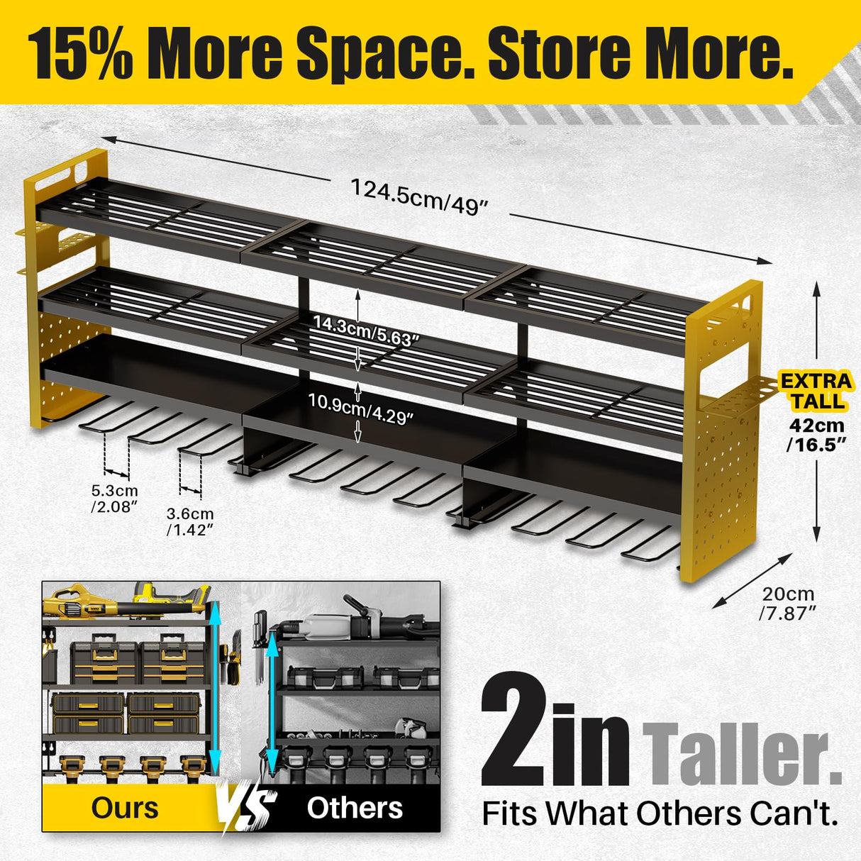 STURDIFLOW Large 49''W Power Tool Organizer Wall Mount | 620lbs Garage Storage Rack with 12 Cordless Drill Holder | 4-Tier Heavy Duty Utility Shelf for Battery Workshop Organization STURDIFLOW