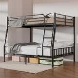 Miscoos Full XL Over Queen Metal Bunk Bed, Heavy-Duty Bed Frame with EVA Rubber Cover Ladder & Safety Guardrails, Space-Saving Sturdy Queen Bunk Bed for Adults & Teens, Black Miscoos