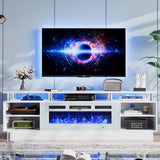 oneinmil Fireplace TV Stand with 36” Electric Fireplace, 70” 2 Tier TV Console Stand for TVs Up to 80", LED Light Entertainment Center, Fireplace for The Living Room TV Stand, White oneinmil