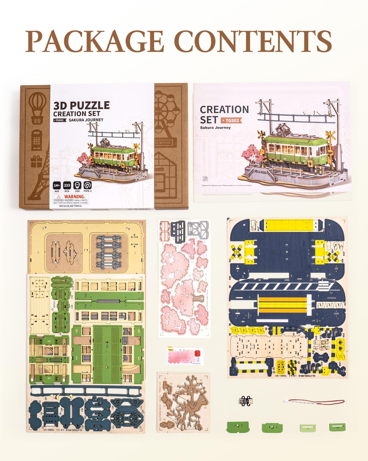 Wowood 3D Wooden Puzzles for Adults-Sakura Journey Tram, Model Car Kits Building Set for Adults, DIY Hobby Craft Kits Creative Gift STEM Toy for Girls Boys (223PCS) Wowood