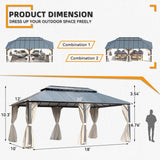 EROMMY 12' x 20' Gazebo Outdoor Double Roof Aluminum Composite Canopy Aluminum Frame Pavilion with Curtains and Netting for Patio Lawn Garden Backyard EROMMY